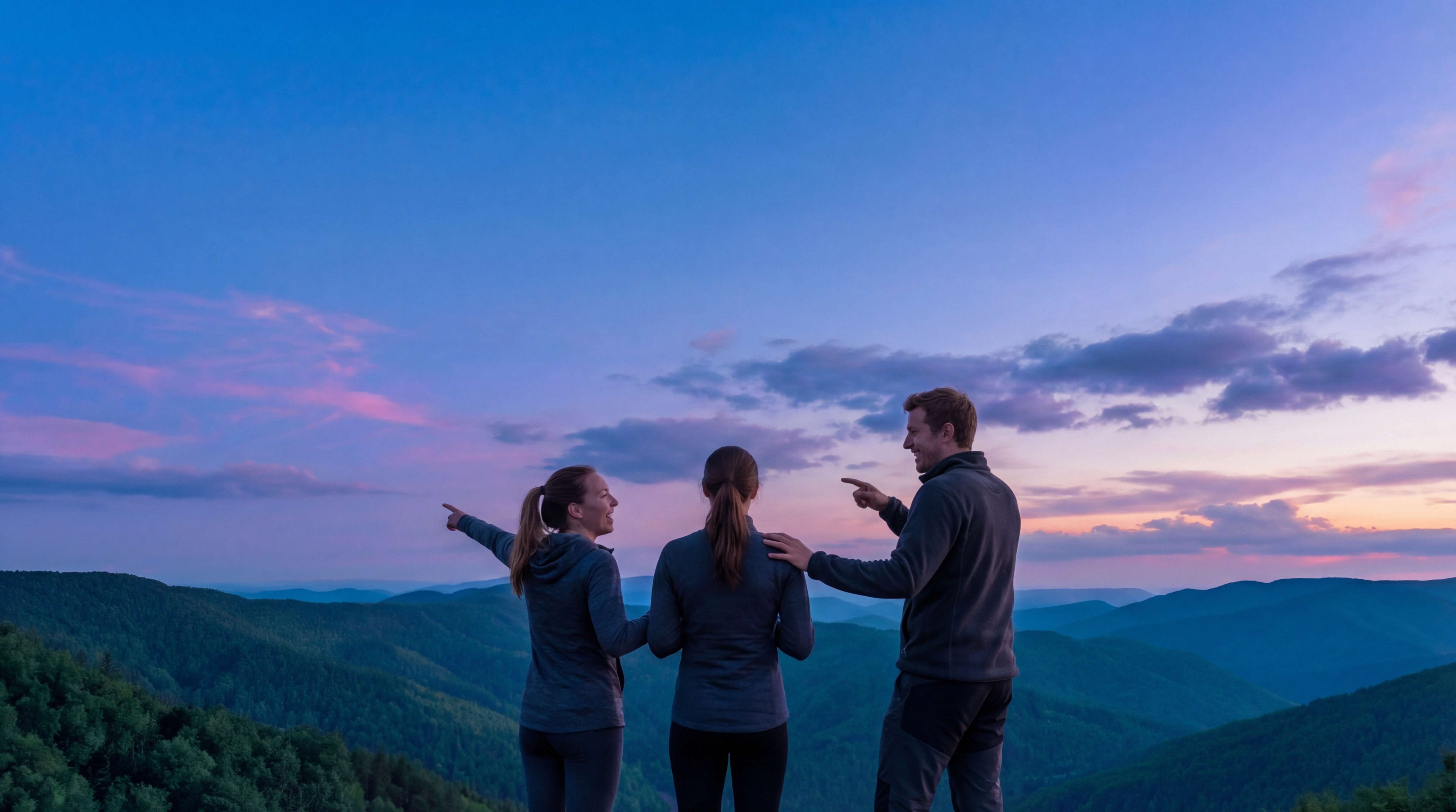 Person looking at their phone against a mountain sunset